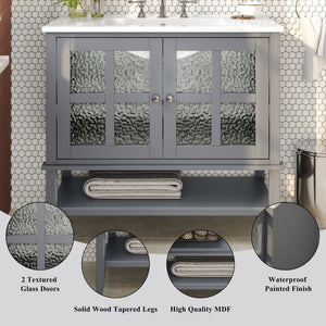 Bathroom Vanity With Ceramic Sink, Adjustable & Open Shelf
