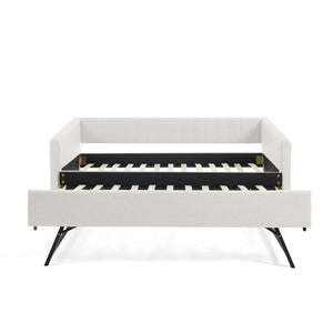 Upholstered Daybed With Trundle With Vertical Stripes