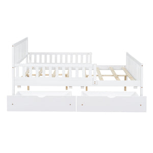 Platform Bed With Guardrails On Both Sides And 2 Storage Drawers