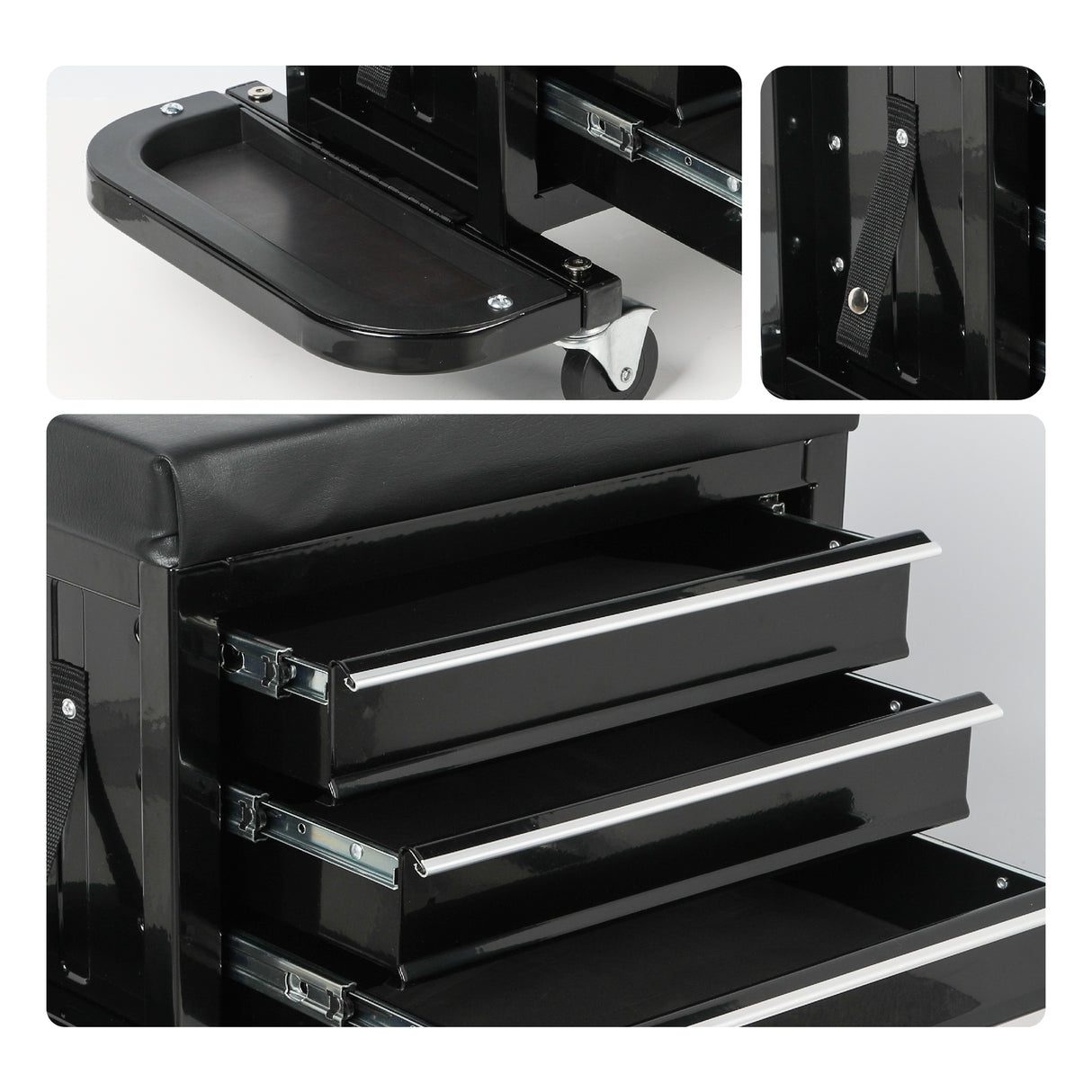 3-Drawer Tool Chest Rolling Mechanic Seat with Tool Trays