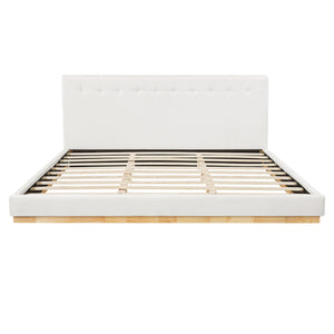 Solid Rubber Wood Platform Bed with Upholstered Headboard