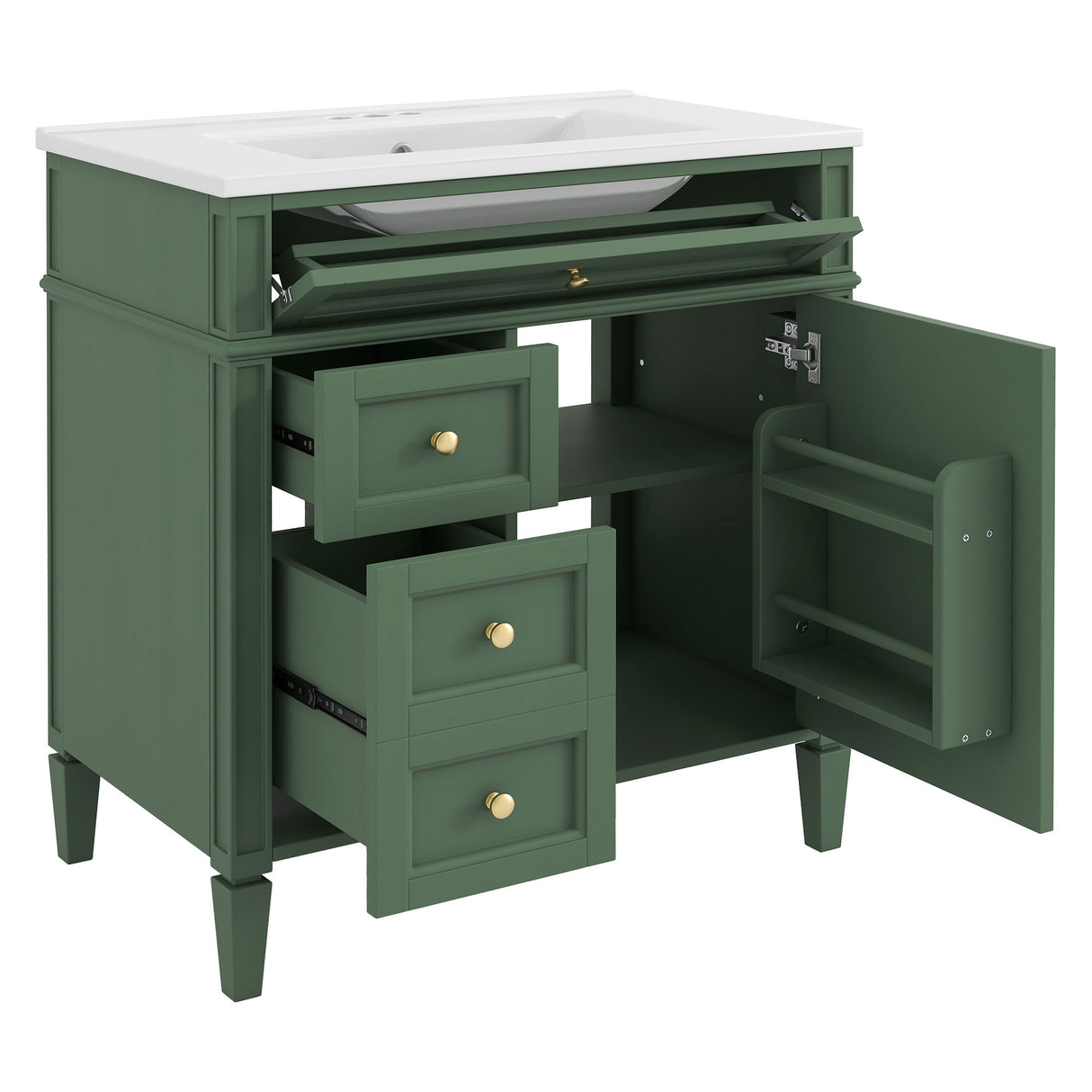 Bathroom Vanity With Top Sink, Storage Cabinet With 2 Drawers, Tip Out Drawer
