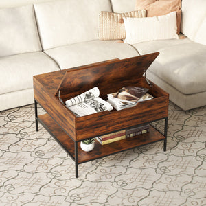 Flip-Top Coffee Table With Storage Lift-Top Design With Hidden Compartment - Black