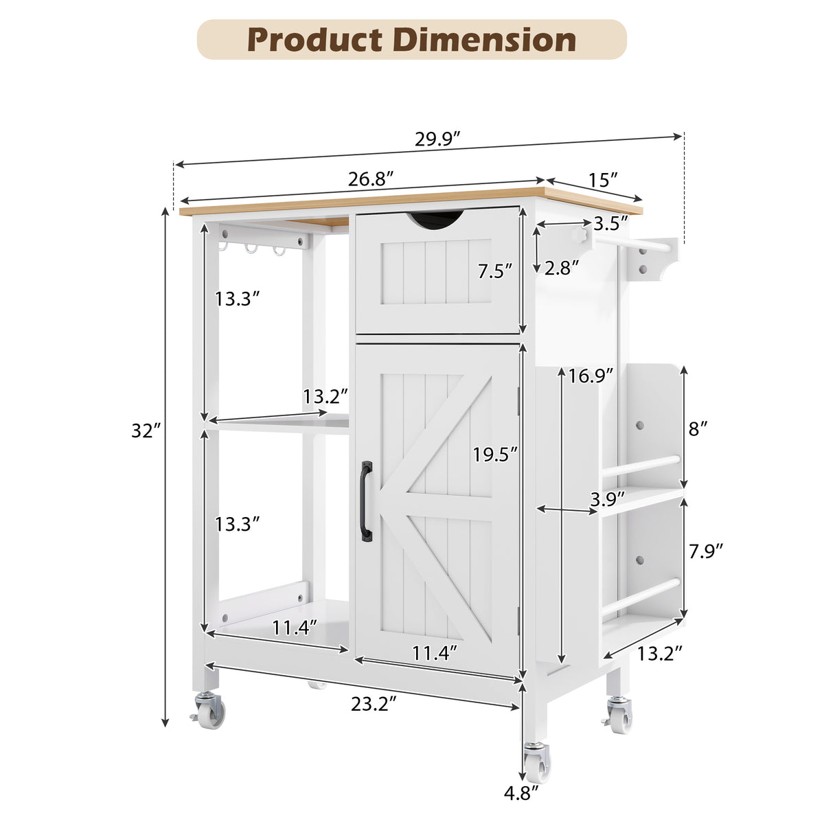 Kitchen Island Cart with Mobile Storage Cabinets