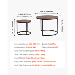 Nesting Coffee Table Set of 2, 23.6 in Round Coffee Tables