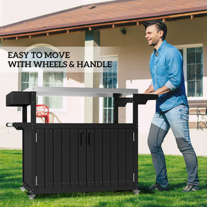 Outdoor Bar Cart with Storage and Stainless Steel Top