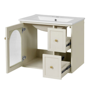 Wall-Mounted Bathroom Vanity Set With Sink, 2 Drawers And Soft-Close Door