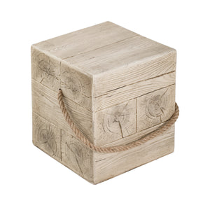 Outdoor Wood Grain Square MGO Side Table with Simulated Braided Cord