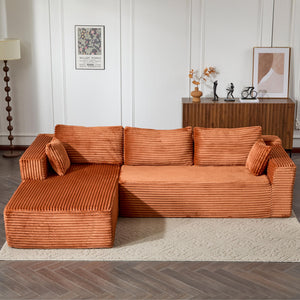 Compression Sectional Couch With Comfy Chaise, Boneless L Shape Sofa With Deep Seat