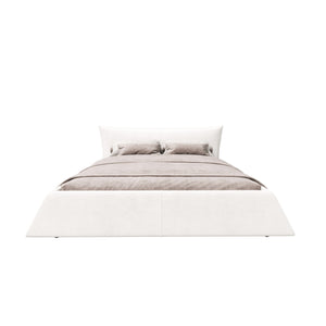 King Size Platform Bed With Special-Shaped Headboard - Cream