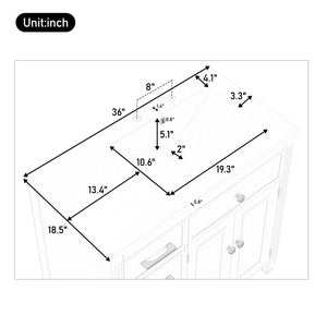 36" Bathroom Vanity with Sink, Ceramic Sink, One Tip-out Drawer, 3 Side Drawers, Adjustable Shelf