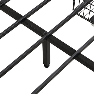 Contemporary Bed Frame With Storage Headboard, Charging Station, LED Lights