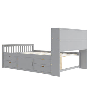 Captain Platform Bed Frame With Bookcase Headboard, 4 Drawers, Storage Shelves