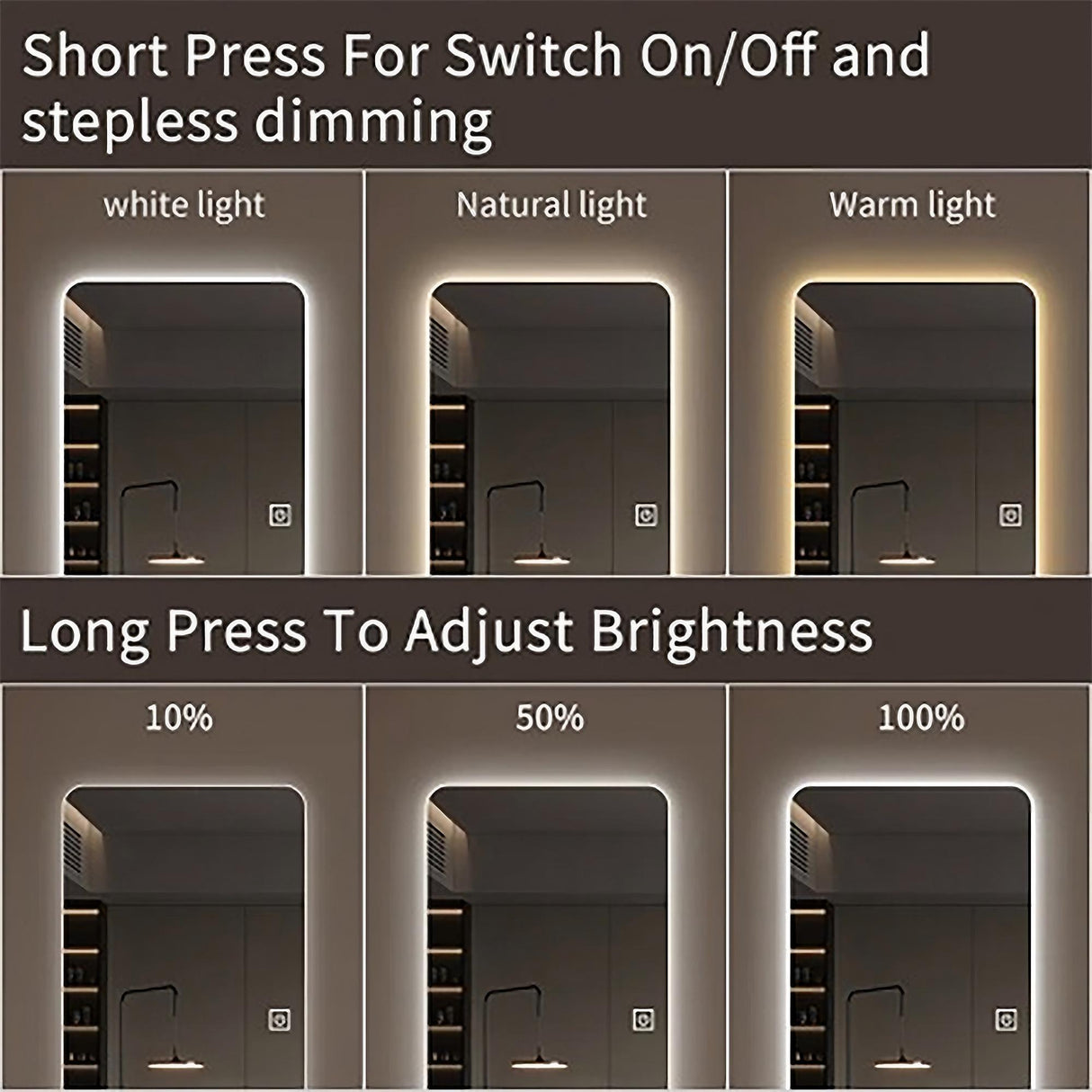 Wall Mounted Full Body Mirror With Dimming Lights Glass - Silver