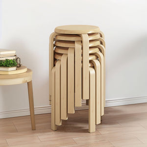 Stackable Bentwood Stool Set of 6, 18" Round Backless Stools