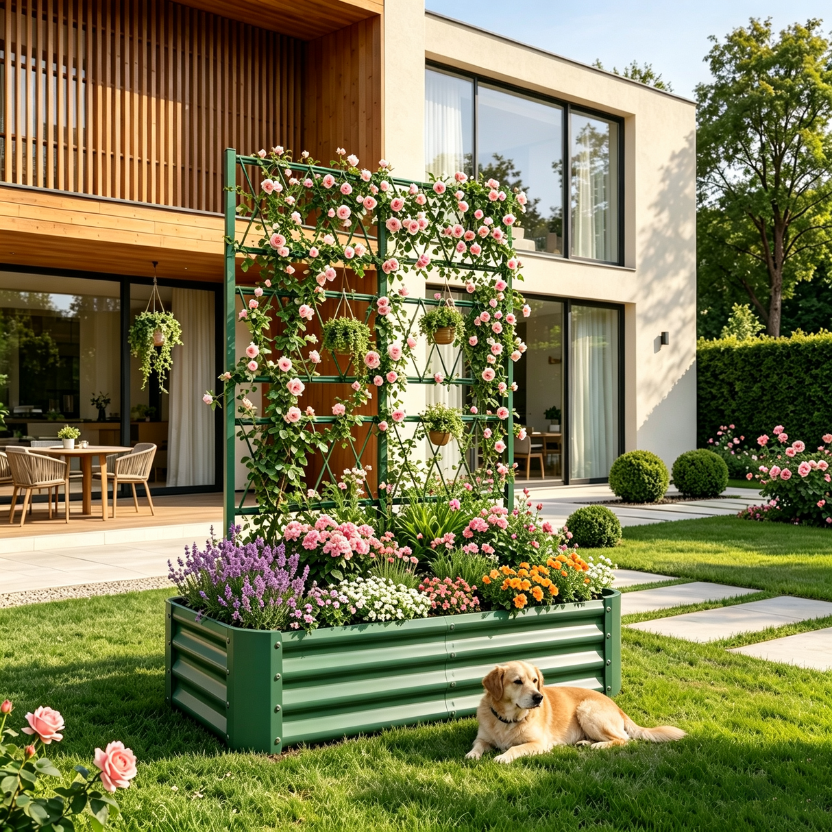 4x2x1FT Galvanized Raised Garden Bed with Arch Trellis