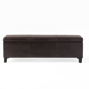 Upholstered PU Leather Storage Ottoman with Solid Wooden Legs