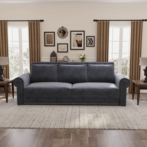 3 In 1 Convertible Sleeper Sofa With Nailhead Trim & Rolled Arm