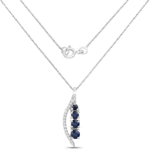 0.40 Carat Genuine Blue Sapphire and White Diamond 14K White Gold Pendant
