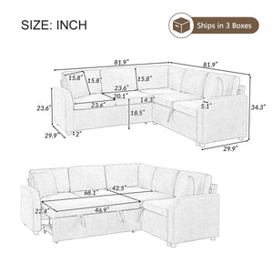 Modern L Shaped Sectional Sofa Bed With Hidden Storage Upholstery