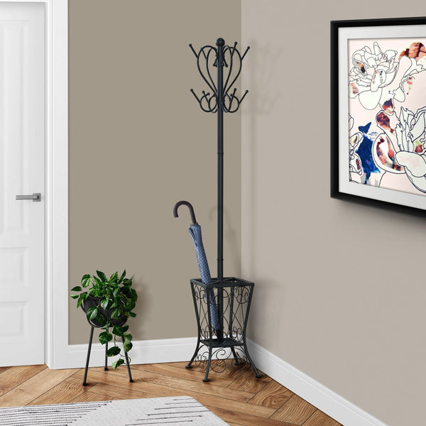 Coat Rack, Hall Tree, Free Standing, 8 Hooks, Entryway, Umbrella Holder, Transitional - Black - Best Buy Furniture