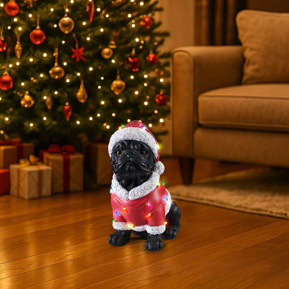 Christmas Pug Statue - Holiday Dog Figurine