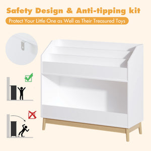 Bookcase Organizer With Storage, 3 Tier Toddler Book Display Shelf For Playroom - White