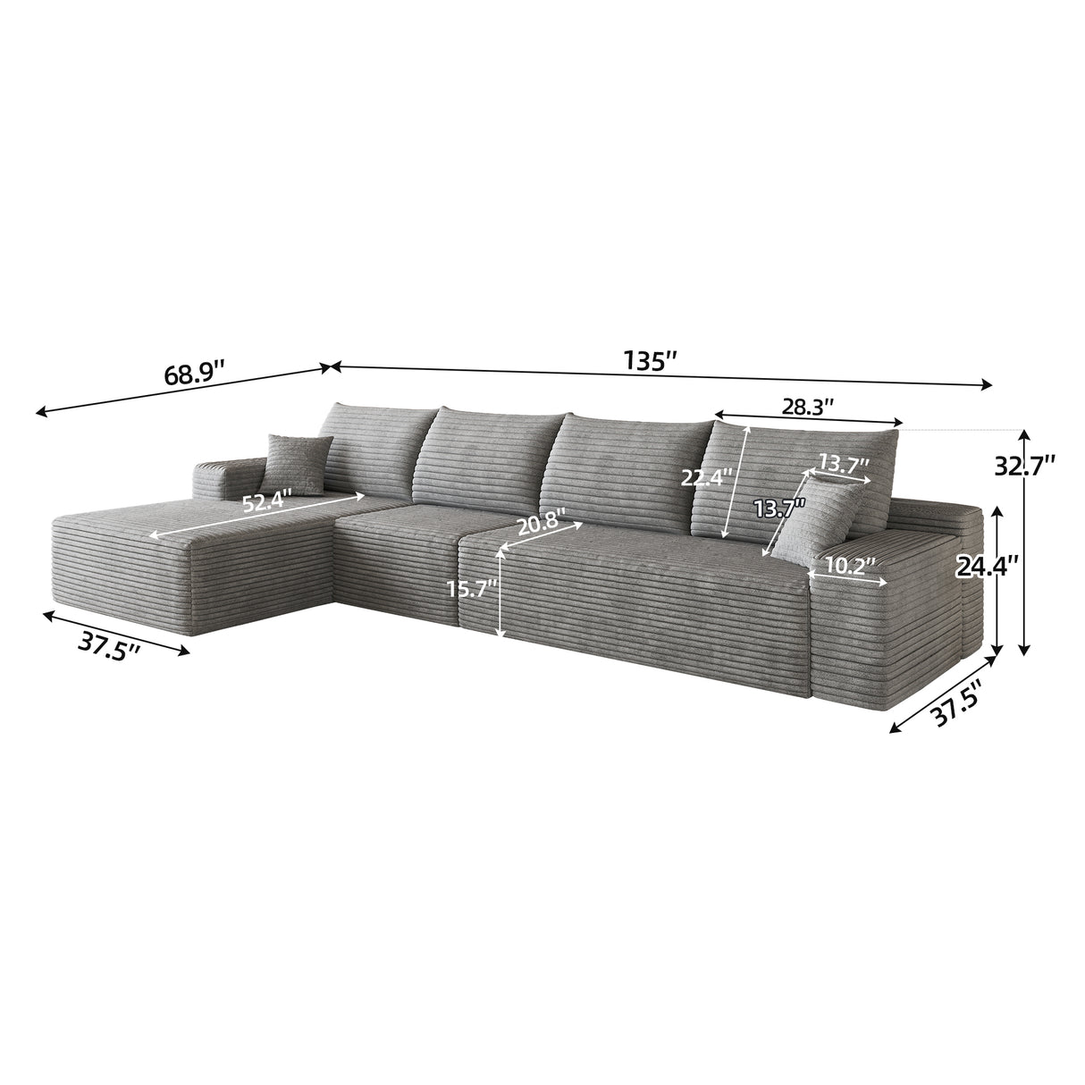 135" Cloud Sectional Couch with L-Shape Chaise