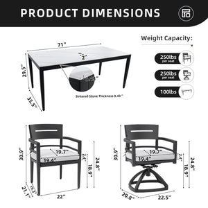 Modern 7PC Outdoor Patio Aluminum Dining Set