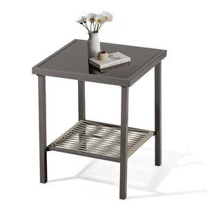 Outdoor Wicker Side Table 22x18x18 Inch All-Weather Rattan