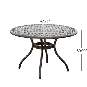 Tranquilius - Outdoor Round Dining Table With Lattice Tabletop, Umbrella Hole And Curved Legs - Best Buy Furniture