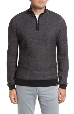 Brax Steffen Jacquard Wool Blend Quarter Zip Sweater in Black , Size 52