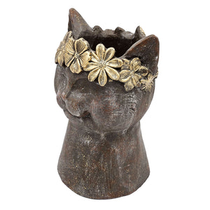 8.5x7.7x12.4" Magnesium Cat Statue Planter with Textured Finish