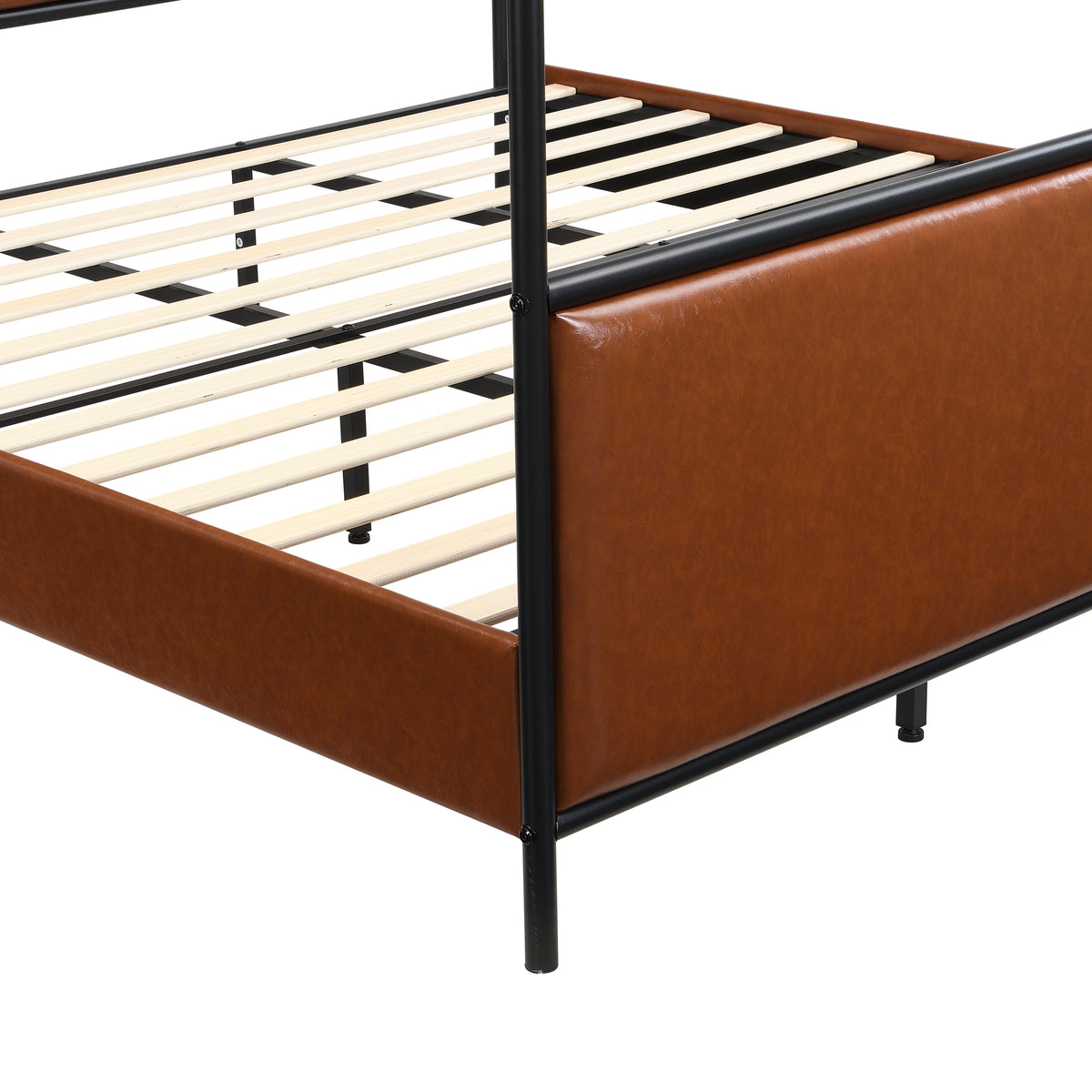 King Size Canopy Bed Frame With PU Upholstered Headboard