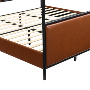 King Size Canopy Bed Frame With PU Upholstered Headboard