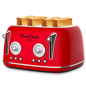 4 Slice Retro Style Toaster, Dual Control, 6 Browning Settings
