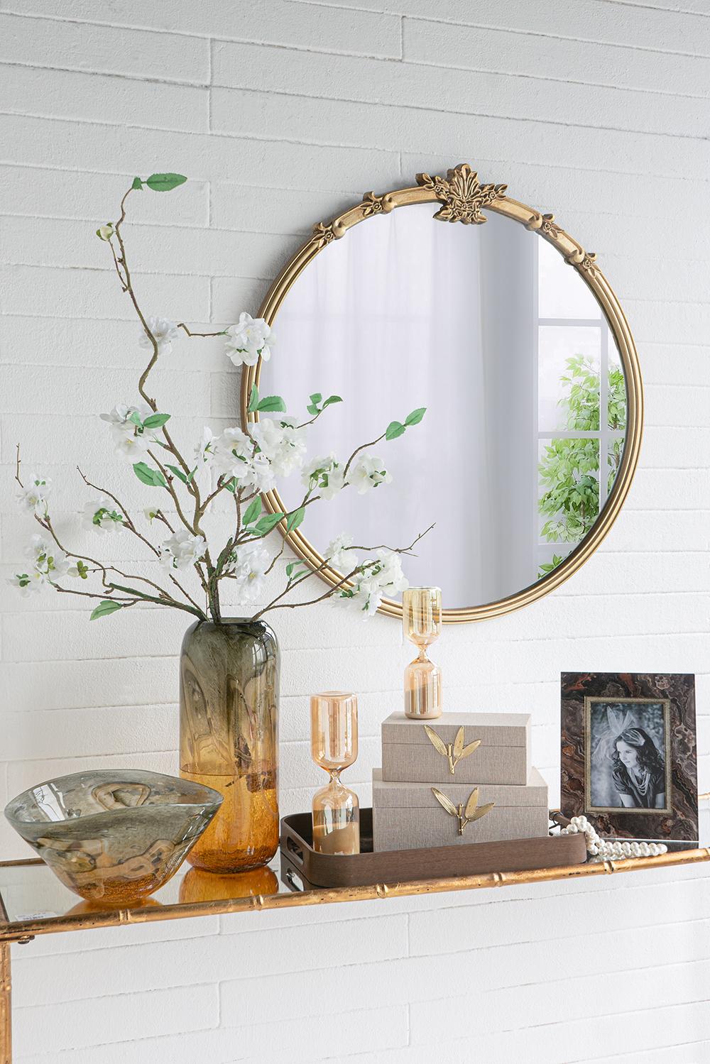 30x31" Round Wall Mirror With Antique Gold Finish