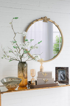 30x31" Round Wall Mirror With Antique Gold Finish