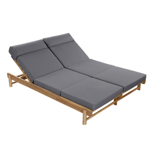 Light Teak Acacia Wood Double Chaise Lounger Set