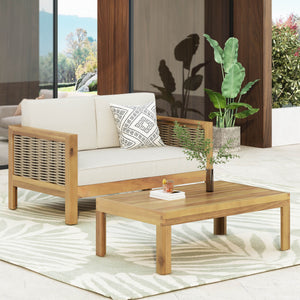 Outdoor Patio Set With Coffee Table And Loveseat - Teak / Beige - Best Buy Furniture
