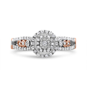 14K Rose Gold Plated .925 Sterling Silver 3/8 Cttw Round Diamond Double Frame Cross-Over Split Shank Engagement Ring (I-J Color, I2-I3 Clarity) - Size 7