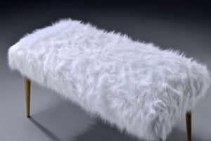 Bagley II - Faux Fur Bench - White / Gold - Best Buy Furniture