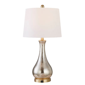 26" Modern Glam Table Lamp, Antique Brass and Glass, 3-Way Dimmable