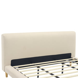 Beige Chunky Headboard Bed Frame with Solid Rubberwood Legs, Cal-King
