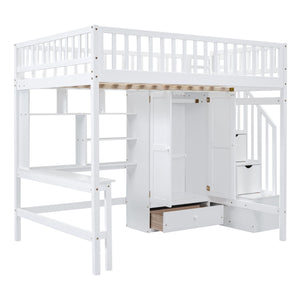 Loft Bed With Bookshelf, Drawers, Desk, And Wardrobe