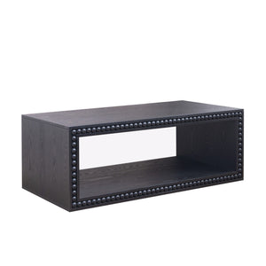 Black Beaded Edge Coffee Table – 47.6' Rectangular Center Table with Open Storage Shelf