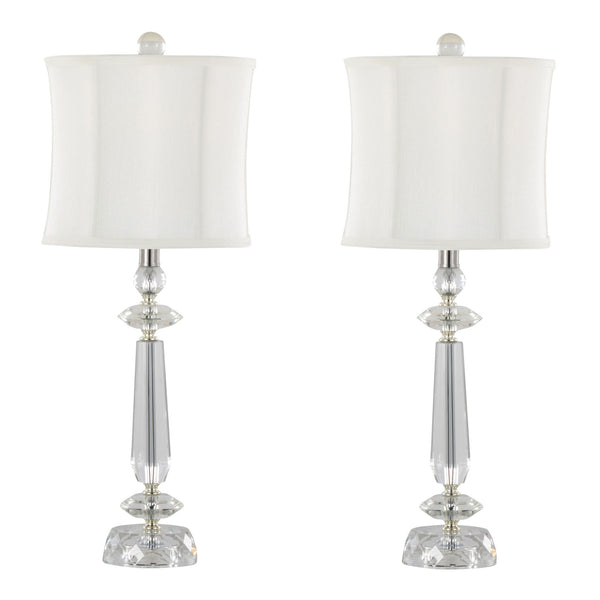 Karat - Contemporary Crystal Table Lamp (Set of 2) - Clear Crystal / Chrome / White Softback