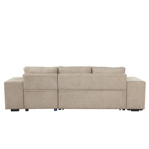Modern L-Shape 3 Seat Reversible Sectional Couch, Pull Out Sleeper Sofa With Storage Chaise And 2 Stools For Living Room Furniture Set