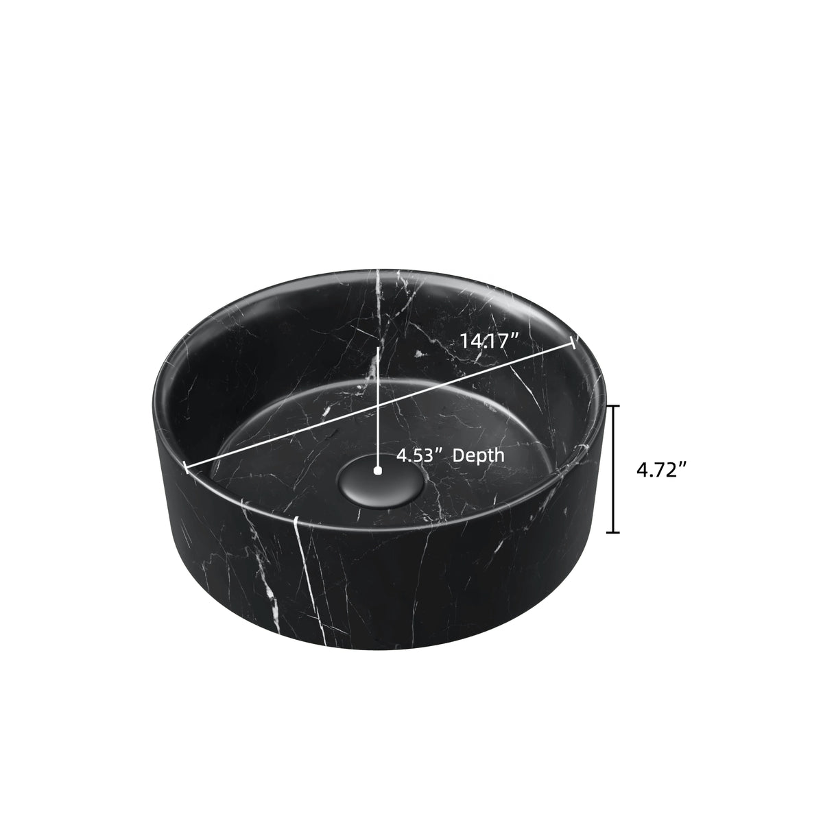 14" Bathroom Round Ceramic Sink with Stone Pattern