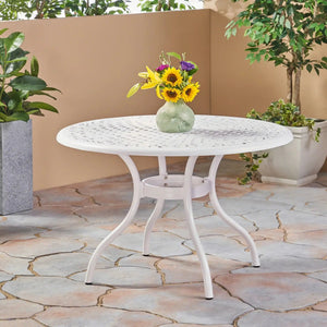 Tranquilius - Outdoor Round Dining Table With Lattice Tabletop, Umbrella Hole And Curved Legs - Best Buy Furniture